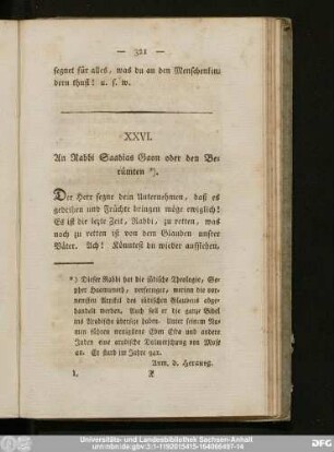 XXVI. An Rabbi Saadias Gaon oder den Berümten.