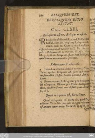 De Reliquum Est, & Restat. Cap. CLXIII.