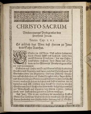 Vorbereitungs Predigt über den Propheten Jonam : Textus Cap. 1. v. 1.
