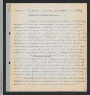 Jahresbericht des Allgemeinen Deutschen Frauenvereins, Ortsgruppe Köln über das Vereinsjahr 1916 / 1917