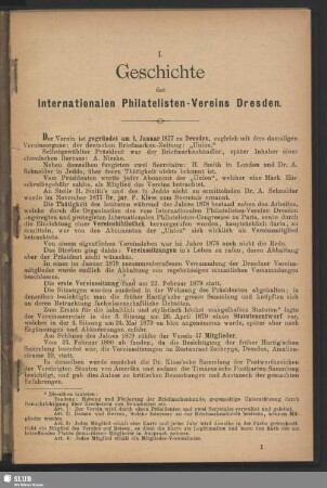 I. Geschichte des Internationalen Philatelisten-Vereins Dresden