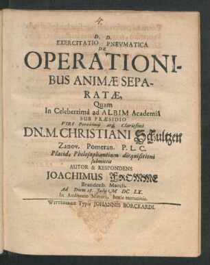Exercitatio Pneumatica De Operationibus Animae Separatae