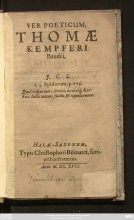 Ver Poeticum, Thomae Kempferi Baudei ...