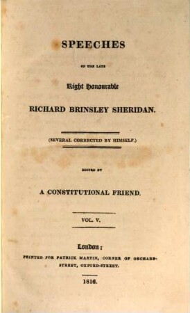 Speeches of the late Right Honourable Richard Brinsley Sheridan. 5