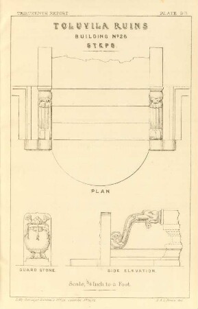 Plate DD. Toluvila ruins. Building No. 26. Steps. Plan. Guard stone. Side elevation.