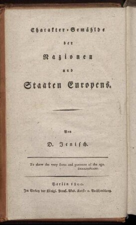 T.2: Charakter-Gemählde der Nazionen und Staaten Europens