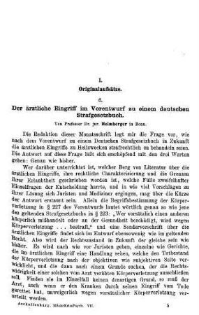 65-71, Der ärztliche Eingriff im Vorentwurf zu einem deutschen Strafgesetzbuch