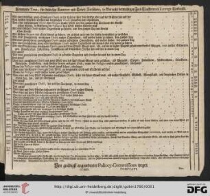 Erneuerte Taxa, für dahiesige Hauterer und Lehen-Kutschere, in Betracht dermahligen Zeit-Läufften und Fourage Einkauffs : Mannheim den 9ten Decembris 1760