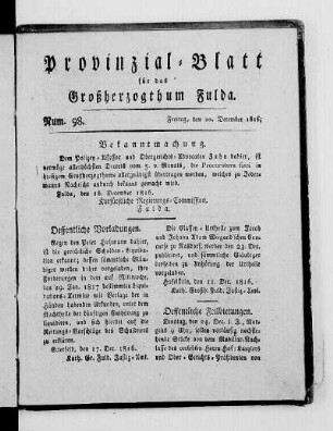 Num. 98., Ausgabe vom 20. Dezember 1816