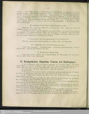 IV. Schulgelderlass. Stipendien, Prämien und Belobigungen