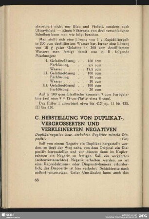 C. Herstellung von Duplikat-, vergrösserten und verkleinerten Negativen
