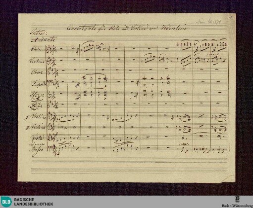 Concertos - Don Mus.Ms. 1070 : fl, vl, orch; D; GroF deest