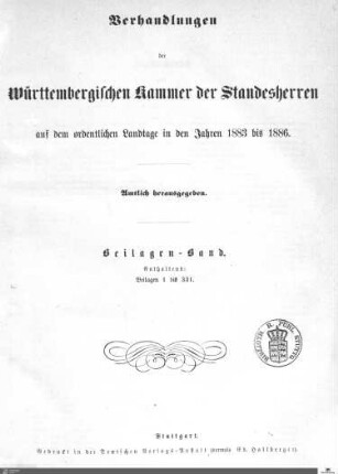 2,18: Landtag Württemberg - Kammer 1, Beilagen 1883-1886