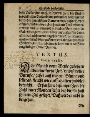 Textus. Hiob. 14. v. 1. 2. & 5.