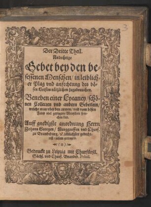 3: Andechtige Gebet/ Gesenge und Collecten/ auff alle Tage in der Wochen