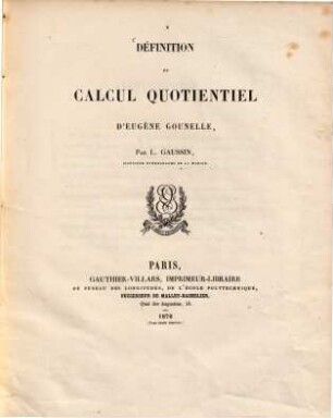 Définition du calcul quotientiel d'Eugène Gourelle
