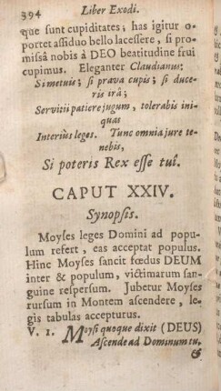 Caput XXIV. Synopsis. Moyses leges Domini ad populum refert, eas acceptat populus.