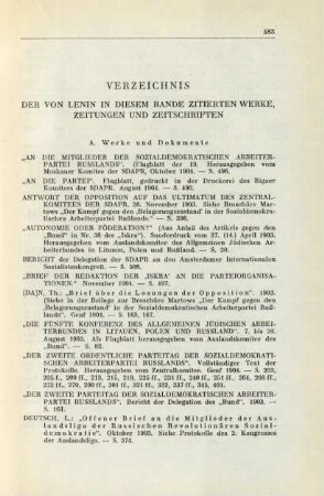 Verzeichnis Der Von Lenin In Diesem Bande Zitierten Werke, Zeitungen Und Zeitschriften