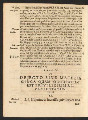 Caput V. De Objecto Sive Materia Circa Quam Occupatum Est Privilegium Repraesentationis.