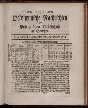 XLVII. Stück. Sonnabends den 26 November. 1774.