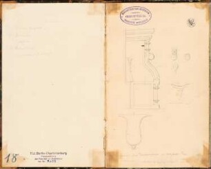 Reiseskizzenbuch 1828: Dom, Halberstadt: Details der Seitenlehne eines Domherrenstuhls im Halberstädter Dom