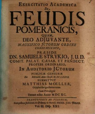 Exercitatio acad. de feudis Pomeranicis