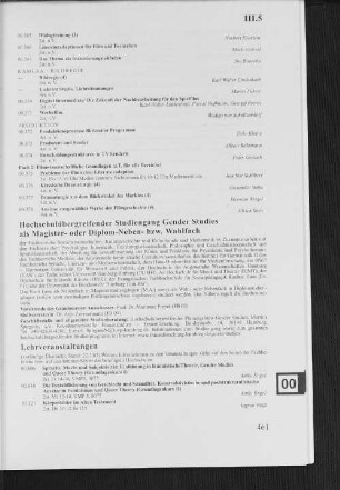 Hochschulübergreifender Studiengang Gender Studies als Magister- oder Diplom-Neben- bzw. Wahlfach