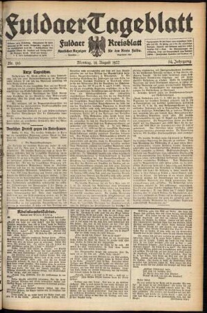 Ausgabe vom Montag, den 14. August 1922.