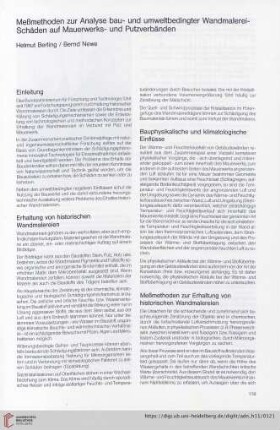 Meßmethoden zur Analyse bau- und umweltbedingter Wandmalerei-Schäden auf Mauerwerks- und Putzverbänden