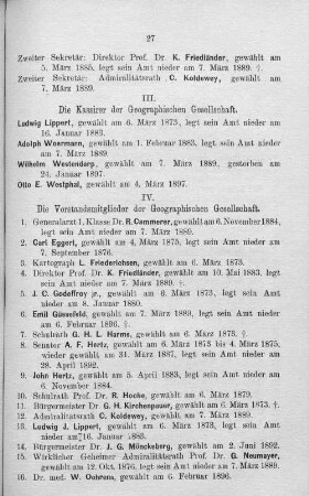 IV. Die Vorstandsmitglieder der Geographischen Gesellschaft.