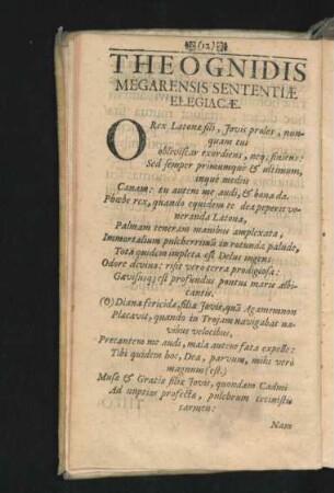 Theognidis Megarensis Sententiae Elegiacae.