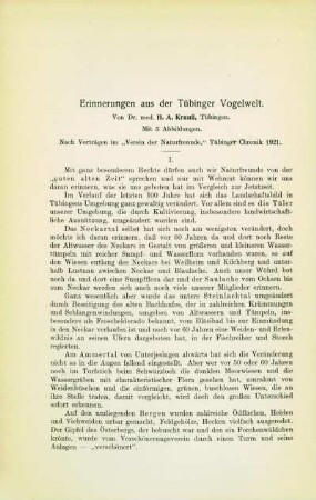 Erinnerungen aus der Tübinger Vogelwelt