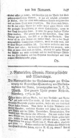 7. Naturlehre, Chymie, Naturgeschichte und Mineralogie.