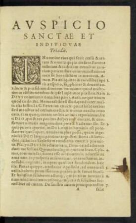 Auspicio Sanctae Et Individuae Triadis.