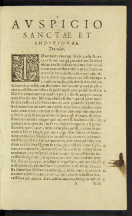 Auspicio Sanctae Et Individuae Triadis.