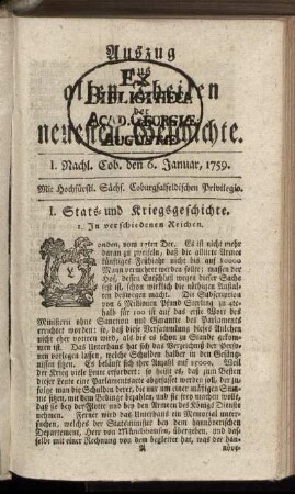 I. Nachl. Cob. den 6. Januar, 1759.