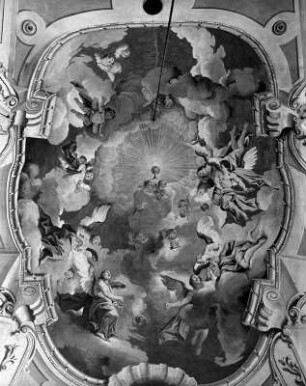 Deckenbild mit Anbetung des Allerheiligsten Sakraments : Deckenbild mit Anbetung des Allerheiligsten Sakraments. Freskomalerei (1754; M. Knoller). Anras, Pfarrkirche Sankt Stephanus