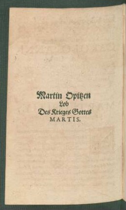 Martin Opitzen Lob Des Krieges Gottes Martis.