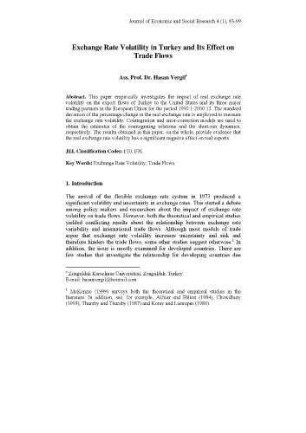 Exchange Rate Volatility in Turkey and Its Effect on Trade Flows