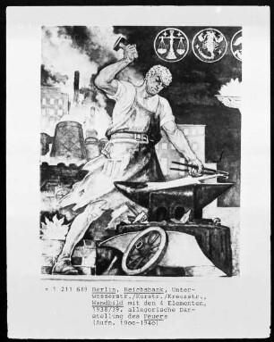 Wandbild mit den 4 Elementen, allegorische Darstellung des Feuers