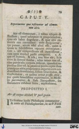 Caput V. Experimenta quae referuntur ad elementum aeris.