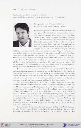 Antrittsrede von Herrn Thomas Schäfer an der Heidelberger Akademie der Wissenschaften vom 17. April 2010