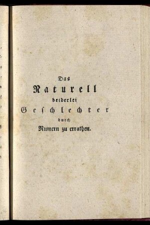 Das Naturell beiderlei Geschlechter durch Numern zu errathen.