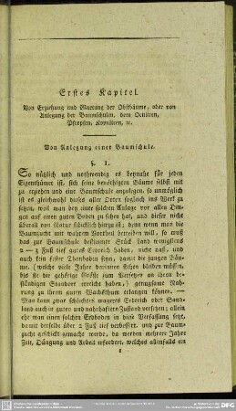 Erstes Kapitel. Von Erziehung und Wartung der Obstbäume, oder von Anlegung der Baumschulen, dem Oculieren, Pfropfen, Kopulieren etc.