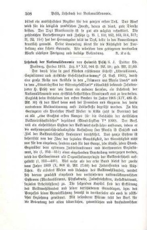 308-309 [Rezension] Pesch, Heinrich, Allgemeine Volkswirtschaftslehre II