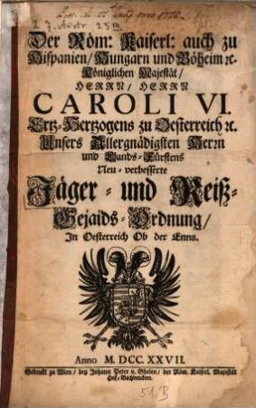 Caroli VI. Jäger- und Reiß-Gejaids-Ordnung