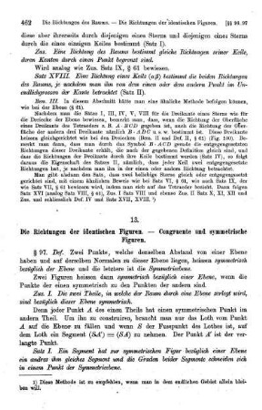 13. Die Richtungen der identischen Figuren. - Congruente und symmetrische Figuren.