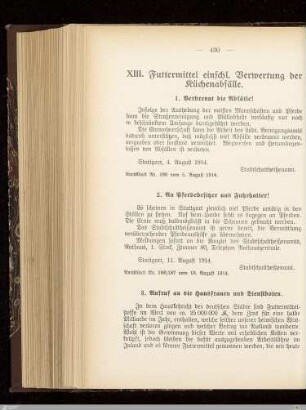 XIII. Futtermittel einschl. Verwertung der Küchenabfälle