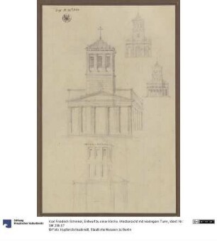 Entwurf zu einer Kirche. Westansicht mit niedrigem Turm