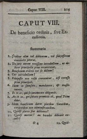 Caput VIII. De beneficio ordinis, sive Excussionis.